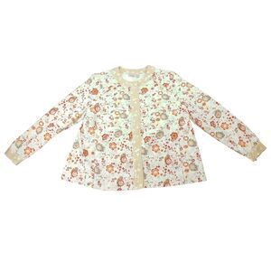 LOGO by Lori Goldstein Jacket  Collarless Floral Print Trim Snaps Lined Large